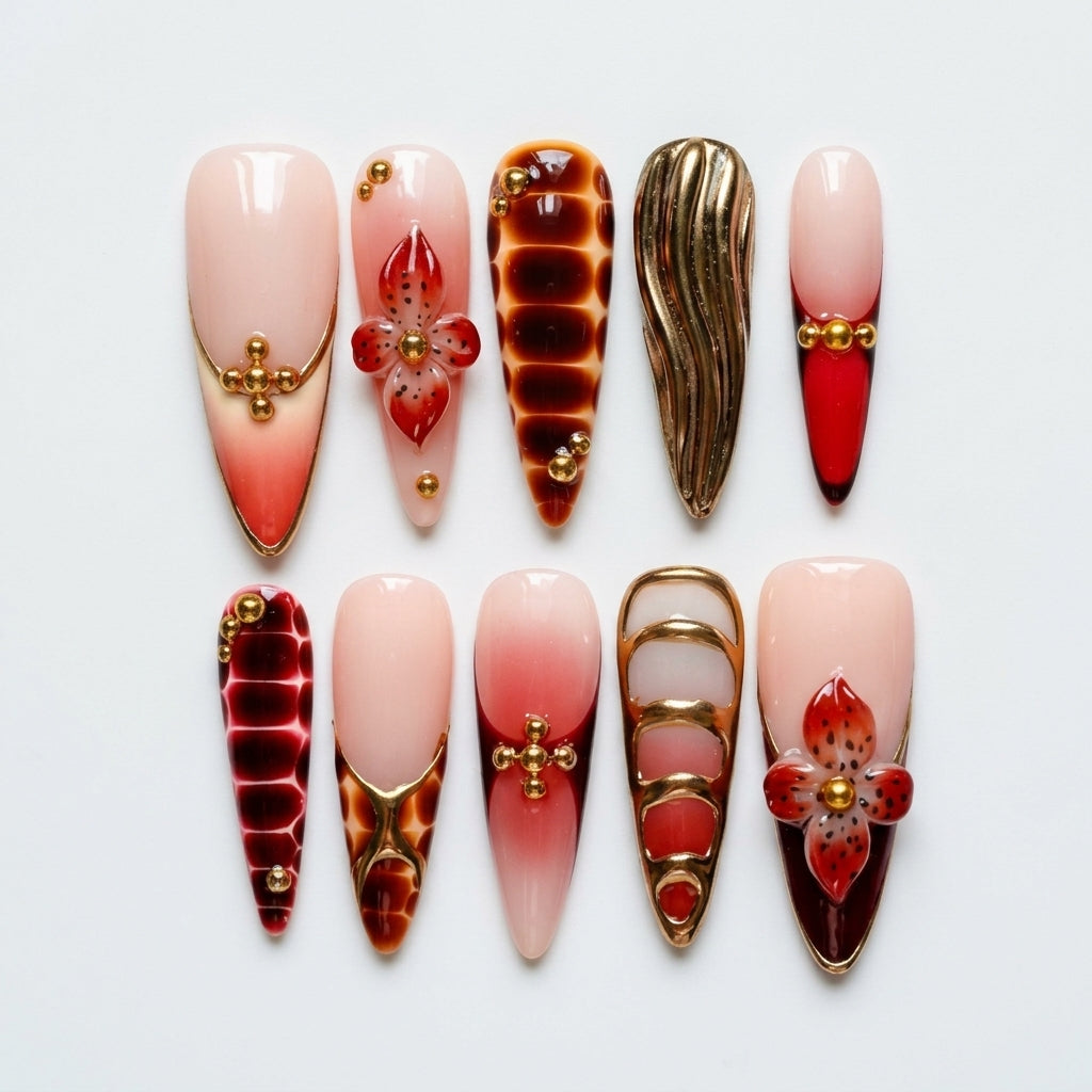 Cherry Blossom 3D Floral Press-On Nails