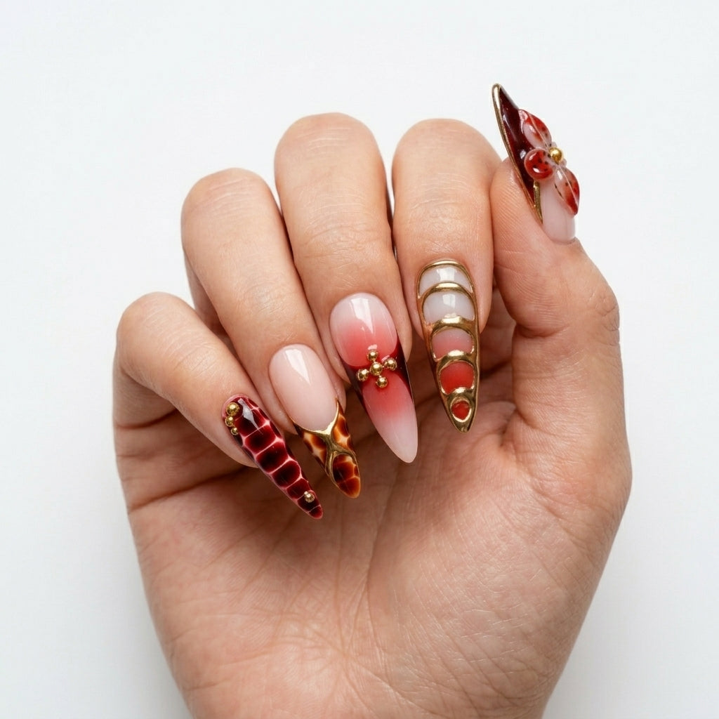 Cherry Blossom 3D Floral Press-On Nails